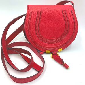 Auth Chloe Mini Marcie Tulip Red Crossbody Saddle Bag Preloved Excellent